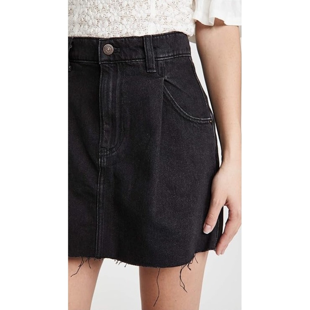 Free People Cosmico Flirt Cutoff Pleated Denim Mini Skirt A Line Rain Black 25 - Picture 3 of 11